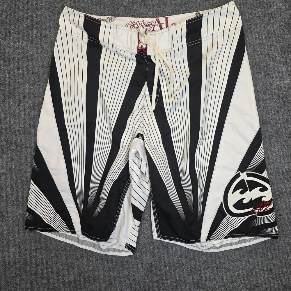 Vintage Billabong Andy Irons Rising Sun Pro Board Shorts Sz 36 White Black Surf